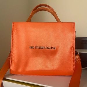 Brandon Blackwood ESR End Systemic Racism Orange Satin Mini Tote Bag Crossbody